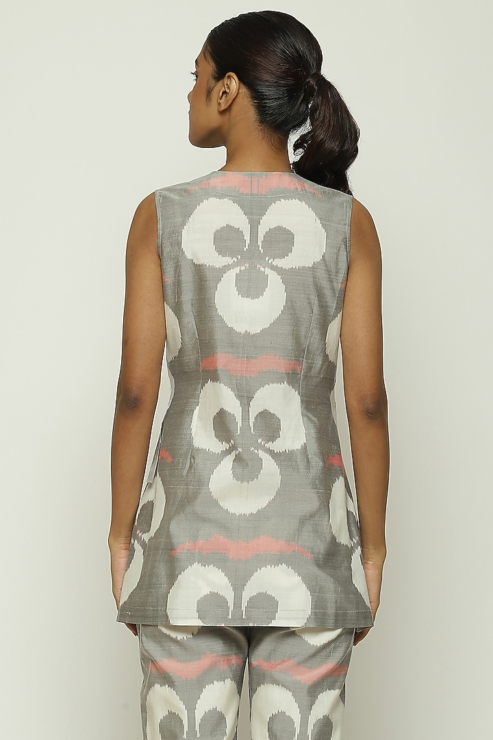 Ivory Silk & Cotton Ikat Printed Wrap Top by Abraham & Thakore at Pernia's Pop Up Shop