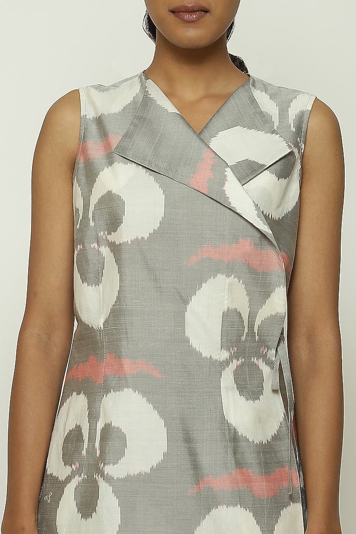 Ivory Silk & Cotton Ikat Printed Wrap Top by Abraham & Thakore at Pernia's Pop Up Shop