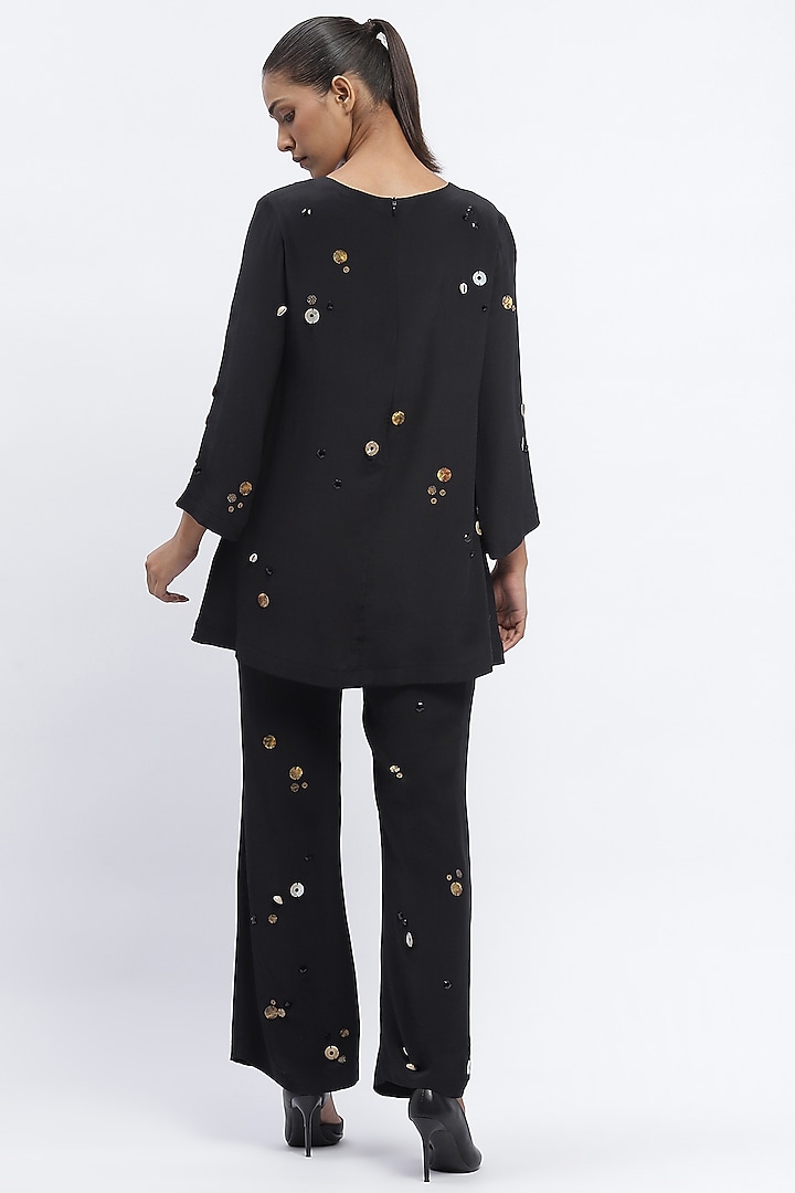 Black Crepe Sequins Embellished Top by Abraham & Thakore at Pernia's Pop Up Shop