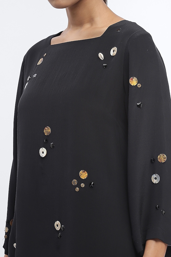 Black Crepe Sequins Embellished Top by Abraham & Thakore at Pernia's Pop Up Shop
