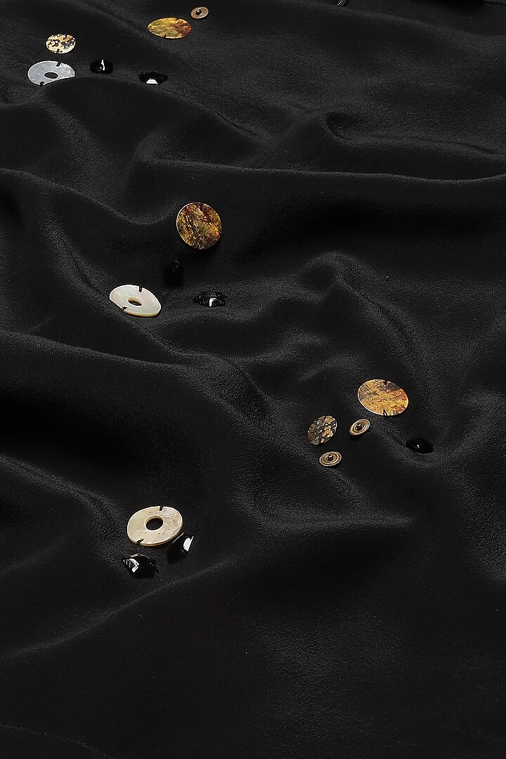 Black Crepe Sequins Embellished Top by Abraham & Thakore at Pernia's Pop Up Shop