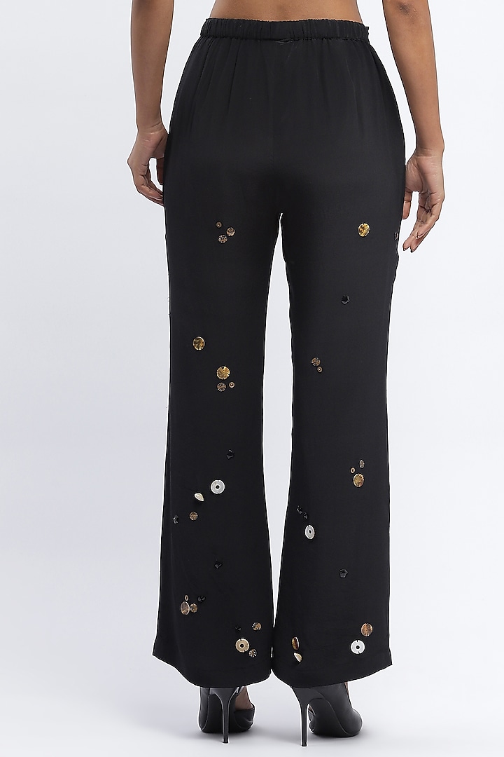 Black Crepe Sequins Embellished Trousers by Abraham & Thakore at Pernia's Pop Up Shop