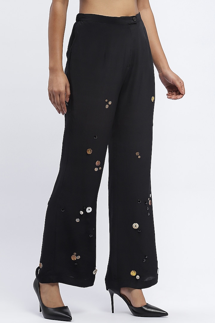 Black Crepe Sequins Embellished Trousers by Abraham & Thakore at Pernia's Pop Up Shop