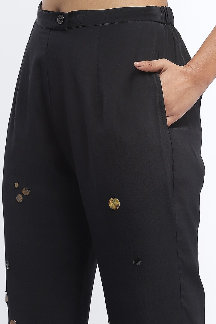 Black Crepe Sequins Embellished Trousers by Abraham & Thakore at Pernia's Pop Up Shop