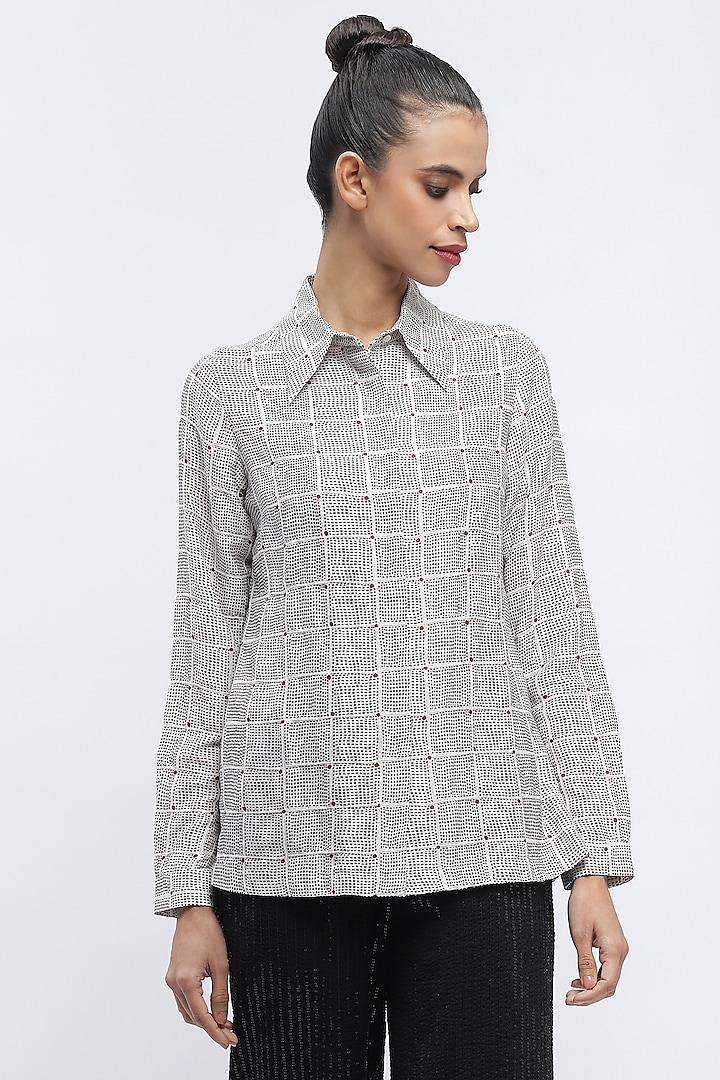 Ivory Chanderi Digital Printed Shirt by Abraham & Thakore at Pernia's Pop Up Shop