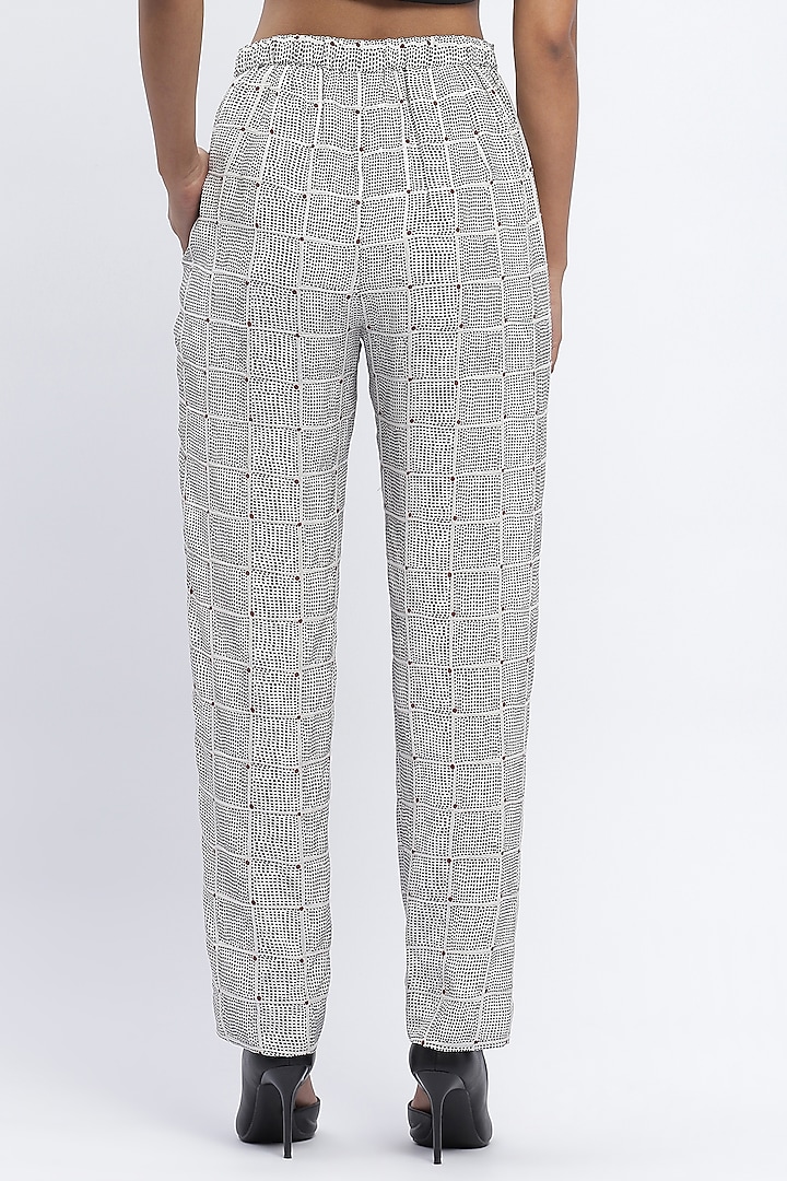 Ivory Chanderi Digital Printed Trousers by Abraham & Thakore at Pernia's Pop Up Shop