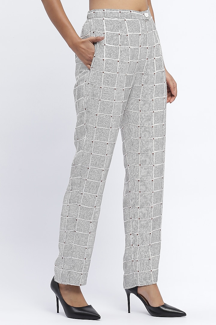 Ivory Chanderi Digital Printed Trousers by Abraham & Thakore at Pernia's Pop Up Shop