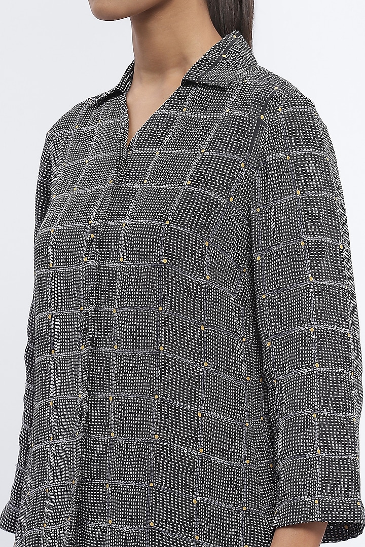 Black Chanderi Digital Printed Shirt by Abraham & Thakore at Pernia's Pop Up Shop