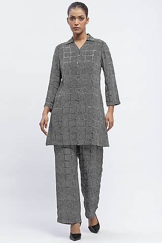 Black Chanderi Digital Printed Trousers by Abraham & Thakore