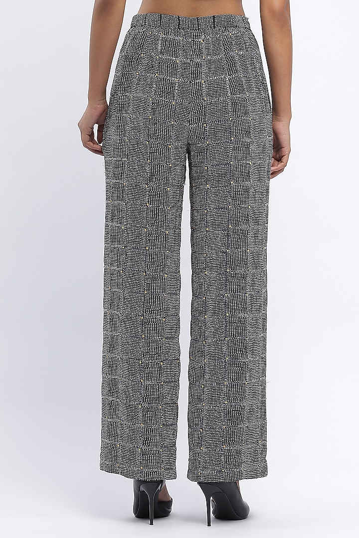 Black Chanderi Digital Printed Trousers by Abraham & Thakore at Pernia's Pop Up Shop