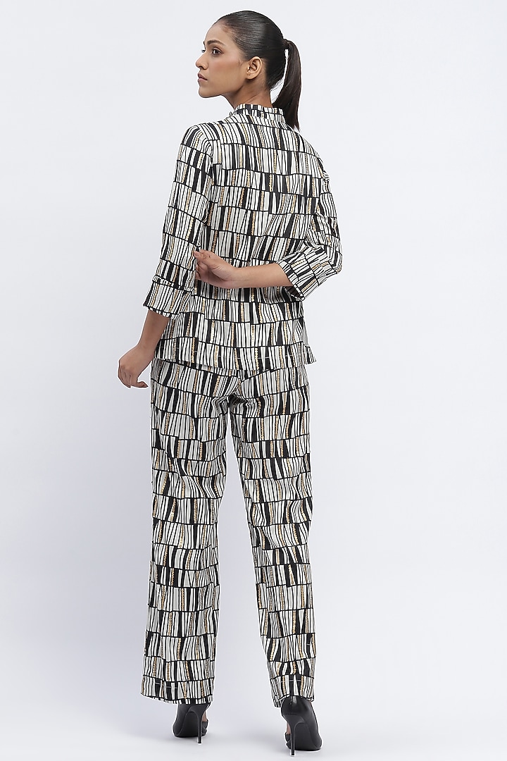 Black & Ivory Chanderi Digital Printed Shirt by Abraham & Thakore at Pernia's Pop Up Shop