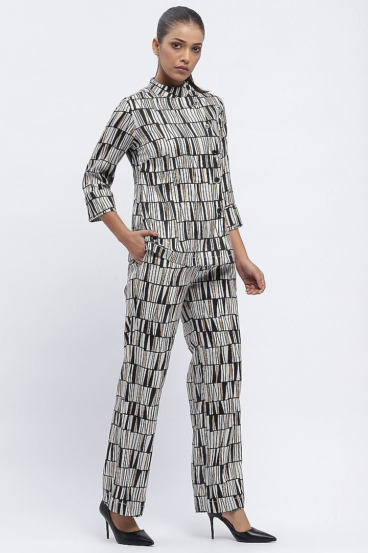 Black & Ivory Chanderi Digital Printed Shirt by Abraham & Thakore at Pernia's Pop Up Shop