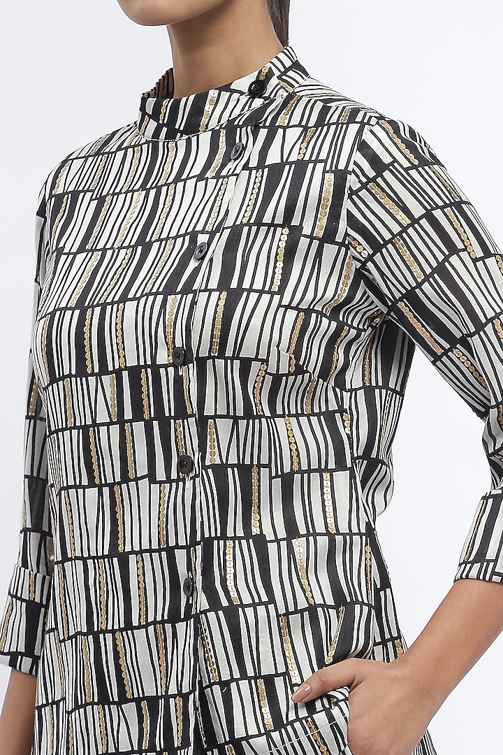Black & Ivory Chanderi Digital Printed Shirt by Abraham & Thakore at Pernia's Pop Up Shop
