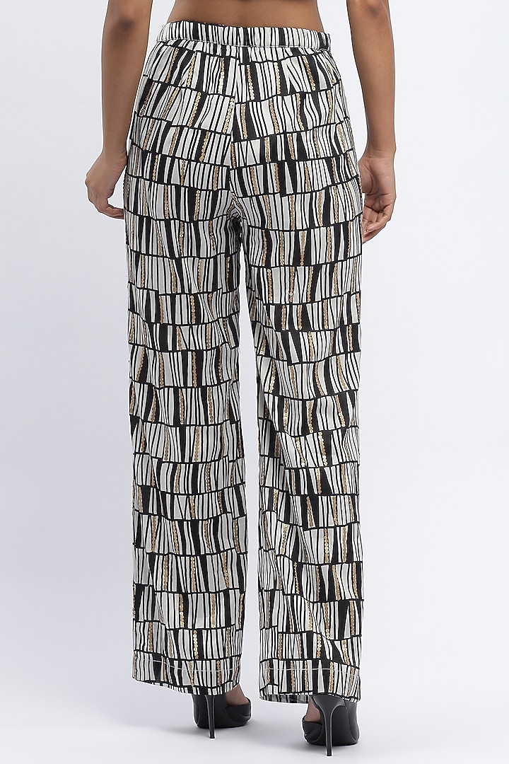 Black & Ivory Chanderi Digital Printed Trousers by Abraham & Thakore at Pernia's Pop Up Shop