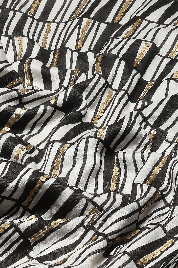 Black & Ivory Chanderi Digital Printed Mini Vacation Dress by Abraham & Thakore at Pernia's Pop Up Shop
