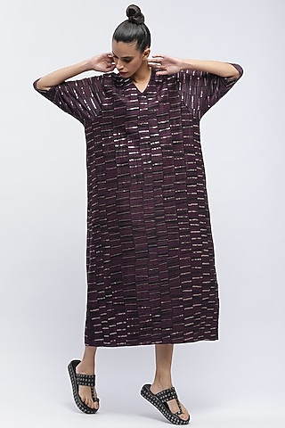 Aubergine Viscose Crepe Digital Printed Kaftan by Abraham & Thakore