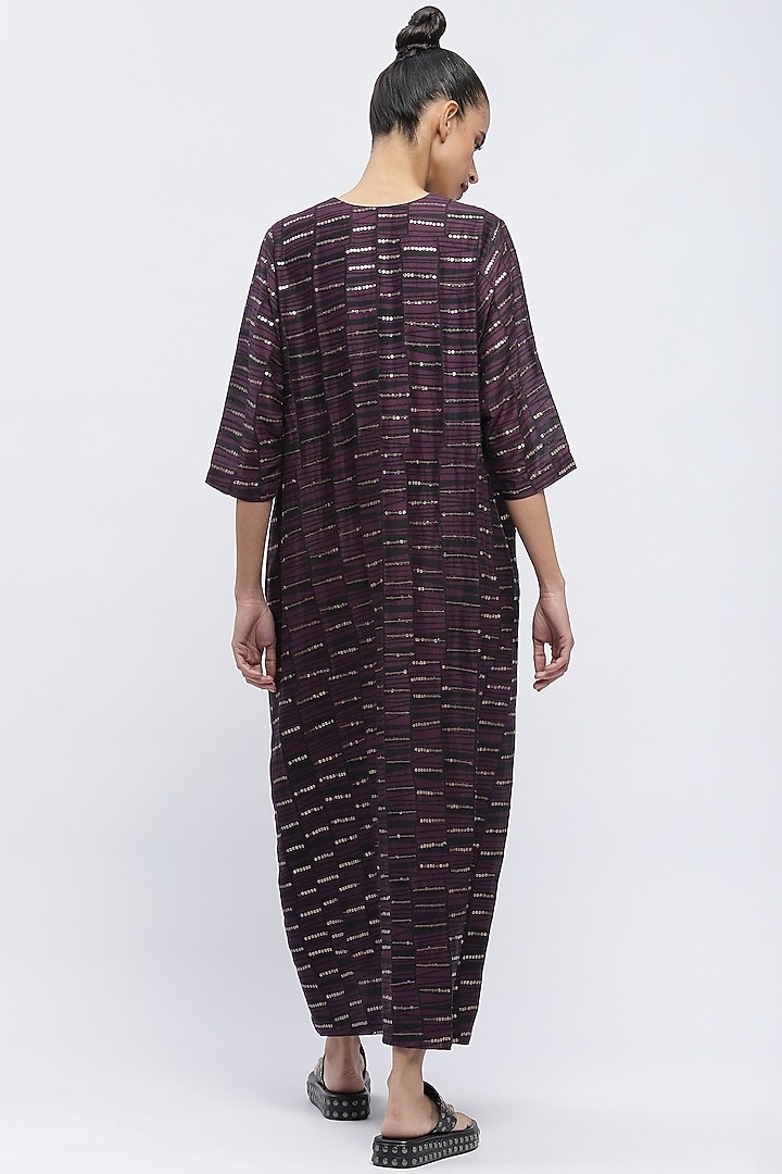 Aubergine Viscose Crepe Digital Printed Kaftan by Abraham & Thakore at Pernia's Pop Up Shop