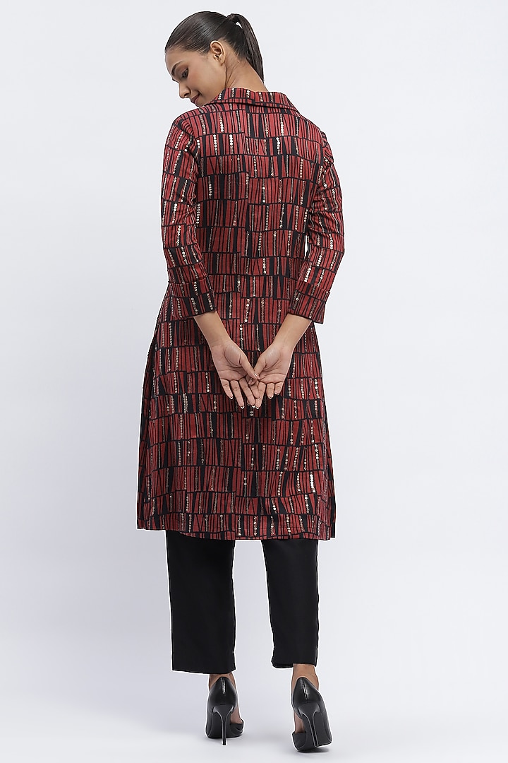 Burgundy Chanderi Digital Printed Kurta by Abraham & Thakore at Pernia's Pop Up Shop