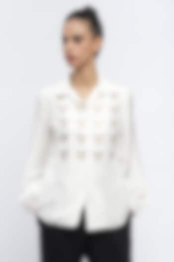 Ivory Silk Shantung Sequins Embroidered Shirt by Abraham & Thakore at Pernia's Pop Up Shop