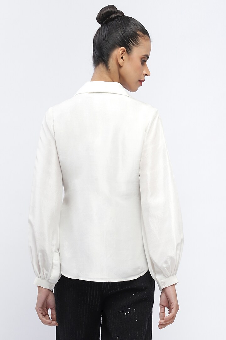 Ivory Silk Shantung Sequins Embroidered Shirt by Abraham & Thakore at Pernia's Pop Up Shop