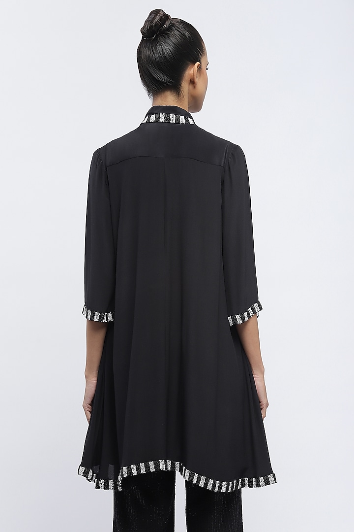 Black Fluid Crepe Digital Printed Mini Cocktail Shirt Dress by Abraham & Thakore at Pernia's Pop Up Shop