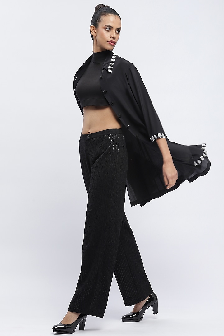 Black Fluid Crepe Digital Printed Mini Cocktail Shirt Dress by Abraham & Thakore at Pernia's Pop Up Shop