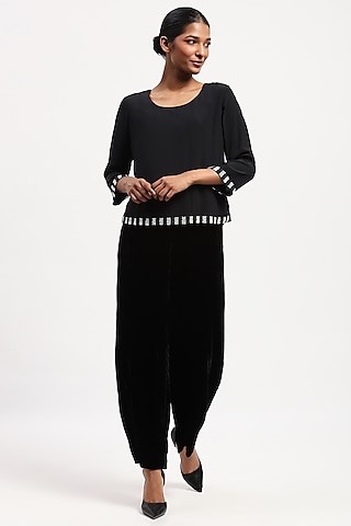 Black Fluid Crepe Digital Printed Top by Abraham & Thakore