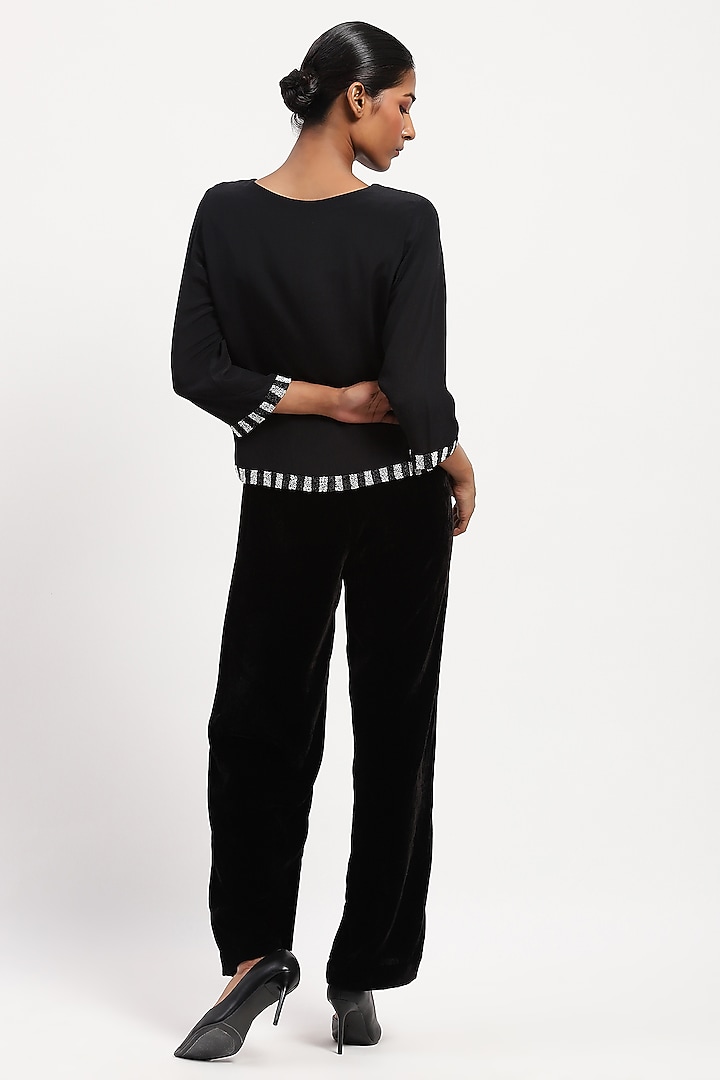 Black Fluid Crepe Digital Printed Top by Abraham & Thakore at Pernia's Pop Up Shop