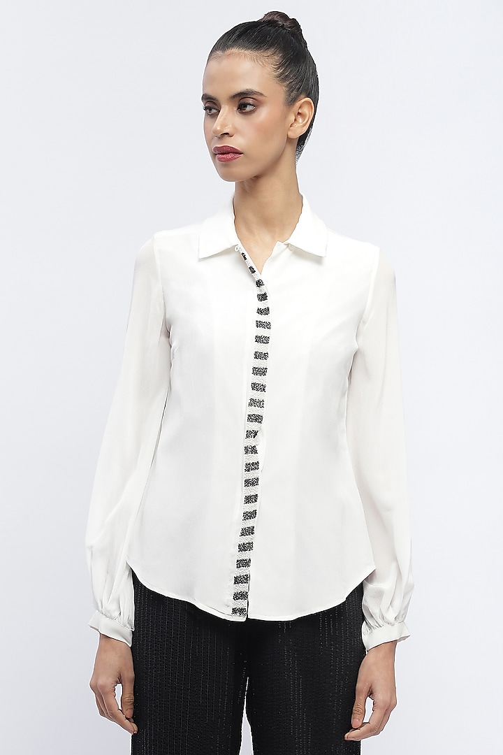 Ivory Crepe Digital Printed Shirt by Abraham & Thakore at Pernia's Pop Up Shop