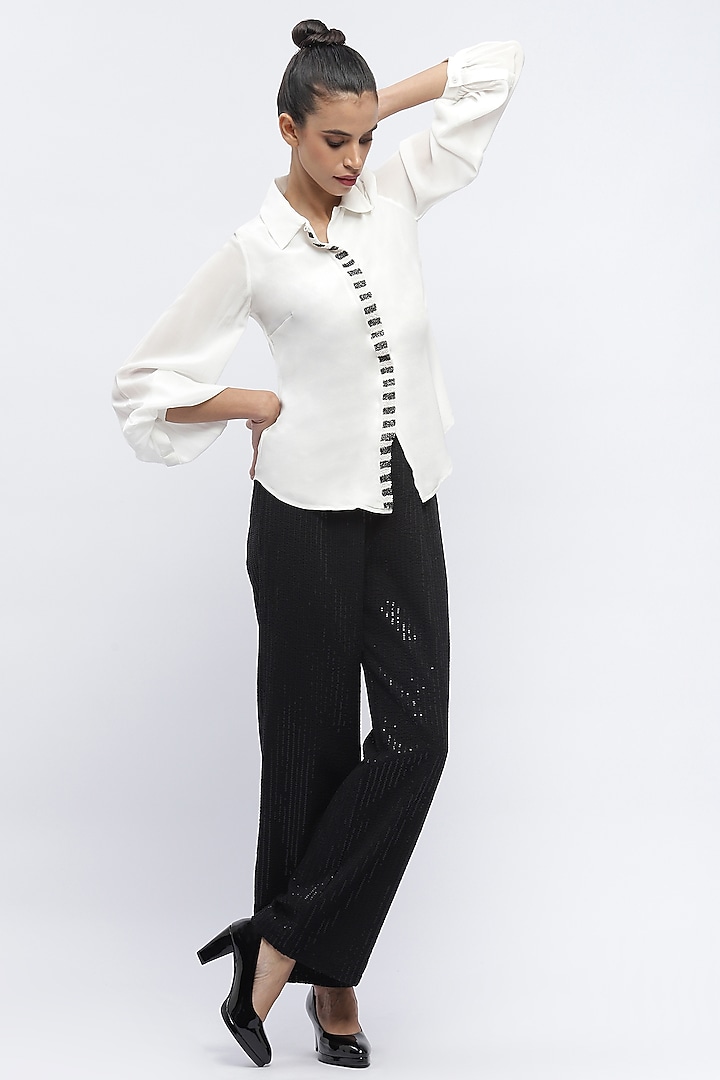 Ivory Crepe Digital Printed Shirt by Abraham & Thakore at Pernia's Pop Up Shop