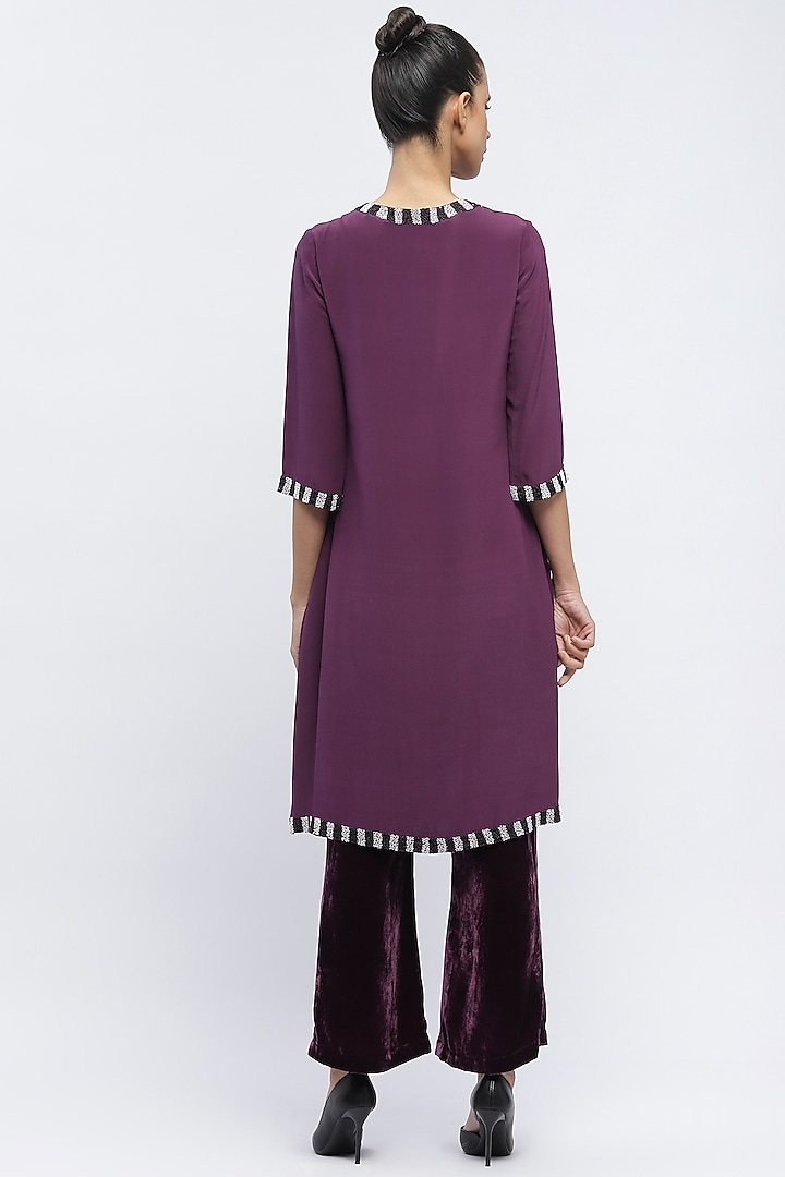 Aubergine Fluid Crepe Digital Printed Vacation Dress by Abraham & Thakore at Pernia's Pop Up Shop