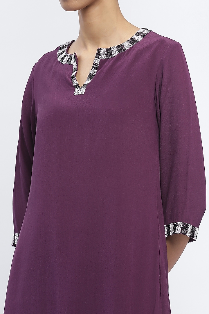 Aubergine Fluid Crepe Digital Printed Vacation Dress by Abraham & Thakore at Pernia's Pop Up Shop