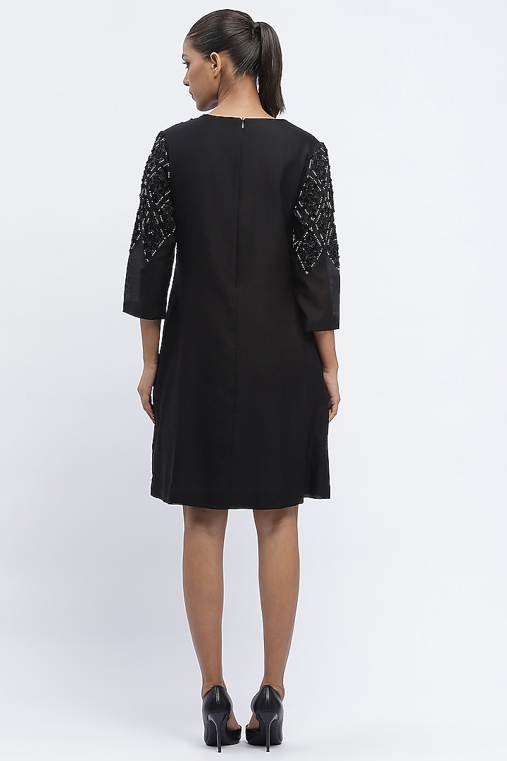 Black Fluid Chanderi Sequins Embroidered Mini Vacation Dress by Abraham & Thakore at Pernia's Pop Up Shop