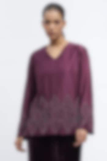 Aubergine Chanderi Sequins Embroidered Top by Abraham & Thakore at Pernia's Pop Up Shop