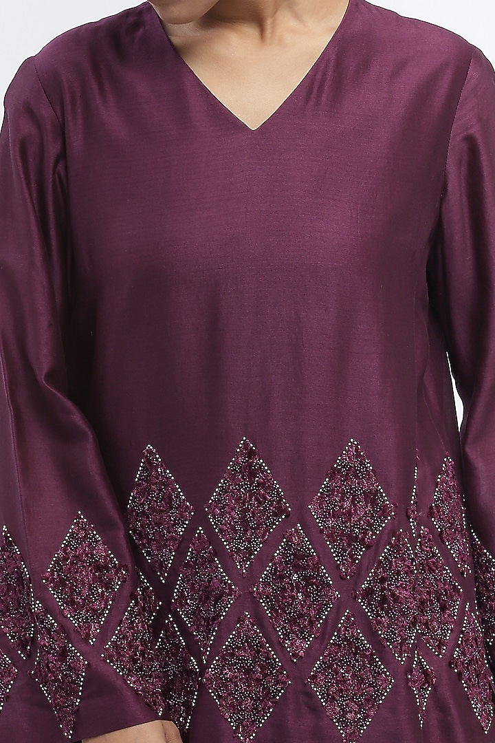 Aubergine Chanderi Sequins Embroidered Top by Abraham & Thakore at Pernia's Pop Up Shop