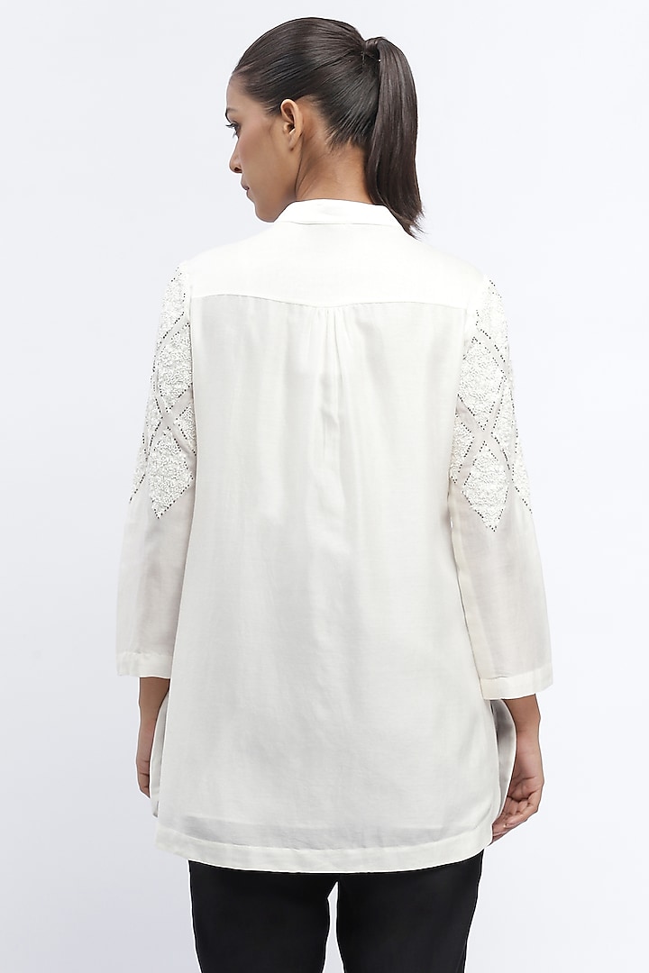 Ivory Fluid Chanderi Sequins Embroidered Shirt by Abraham & Thakore at Pernia's Pop Up Shop