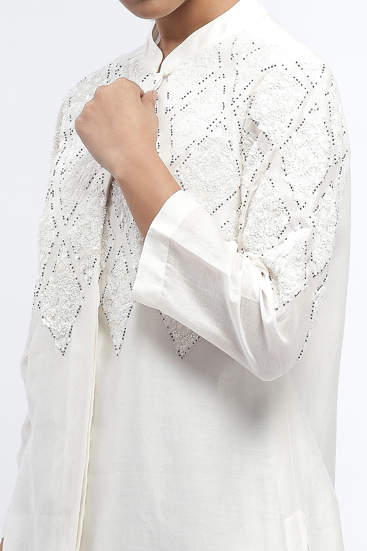 Ivory Fluid Chanderi Sequins Embroidered Shirt by Abraham & Thakore at Pernia's Pop Up Shop