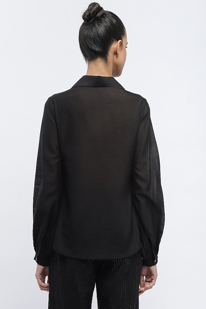 Black Fluid Chanderi Boota & Sequins Embroidered Shirt by Abraham & Thakore at Pernia's Pop Up Shop
