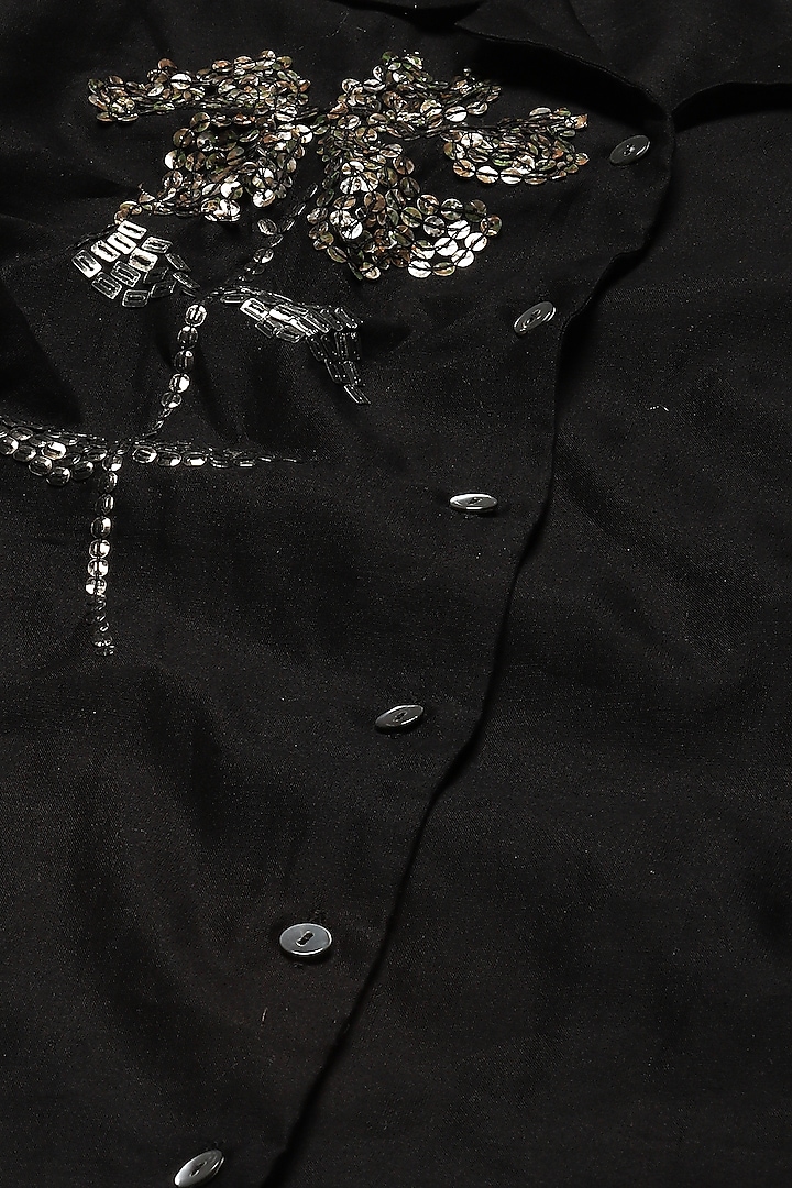 Black Fluid Chanderi Boota & Sequins Embroidered Shirt by Abraham & Thakore at Pernia's Pop Up Shop