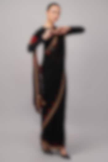 Maroon & Black Viscose Georgette Sequins Embroidered Wedding Saree by Abraham & Thakore at Pernia's Pop Up Shop