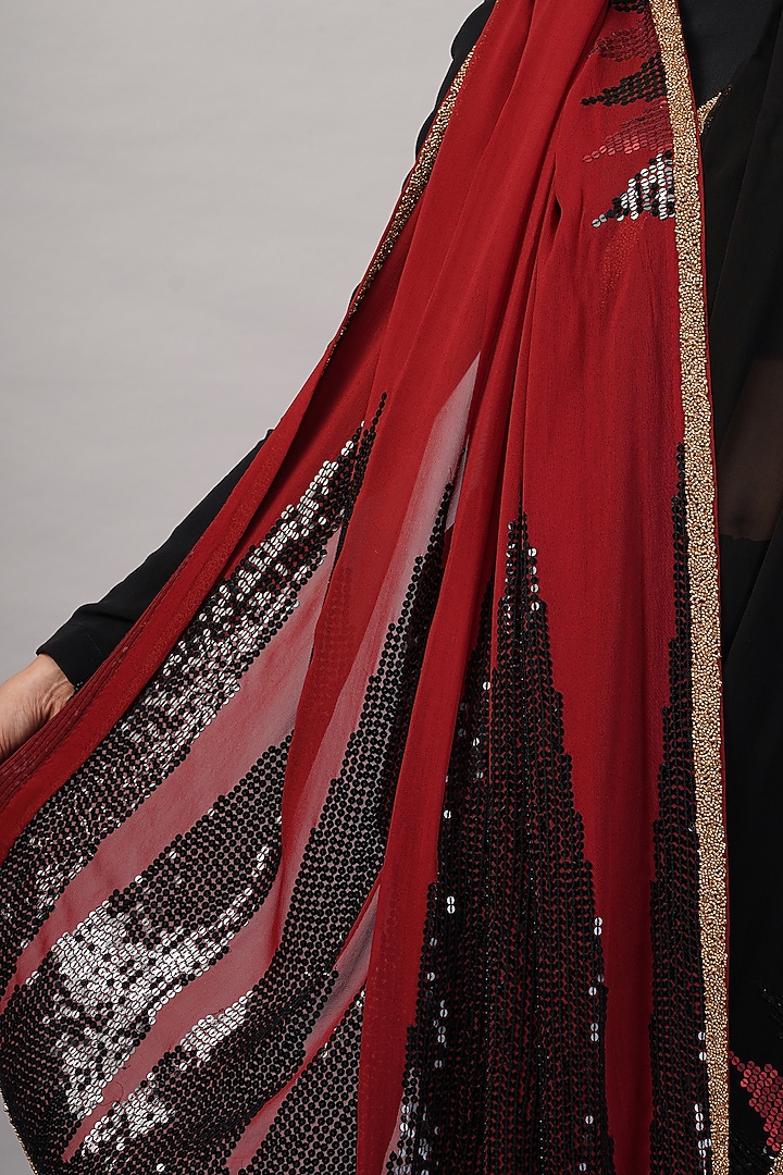 Maroon & Black Viscose Georgette Sequins Embroidered Wedding Saree by Abraham & Thakore at Pernia's Pop Up Shop