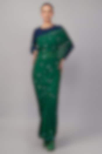 Green Viscose Georgette Sequins Hand Embroidered Tie-Dye Wedding Saree by Abraham & Thakore at Pernia's Pop Up Shop