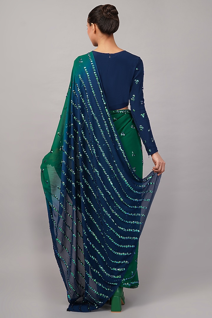 Green Viscose Georgette Sequins Hand Embroidered Tie-Dye Wedding Saree by Abraham & Thakore at Pernia's Pop Up Shop
