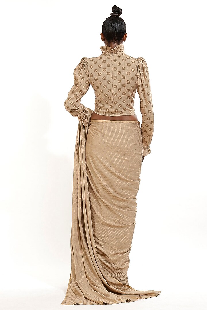 Beige Hand Block Printed Top by Abraham & Thakore at Pernia's Pop Up Shop