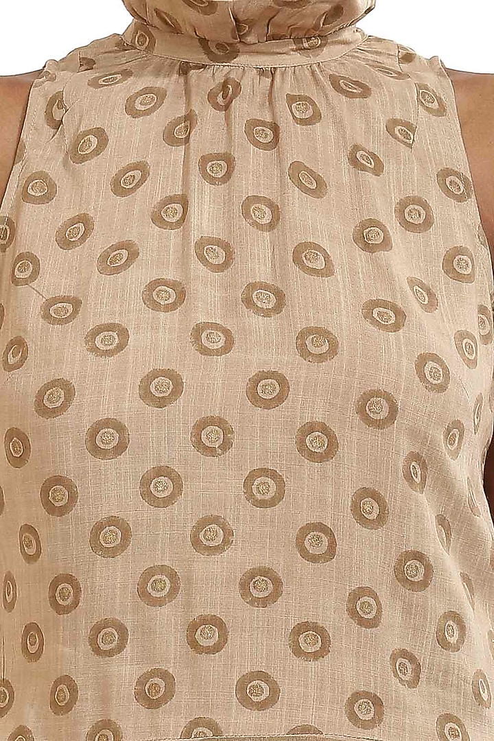 Beige Printed Top With Frills by Abraham & Thakore at Pernia's Pop Up Shop