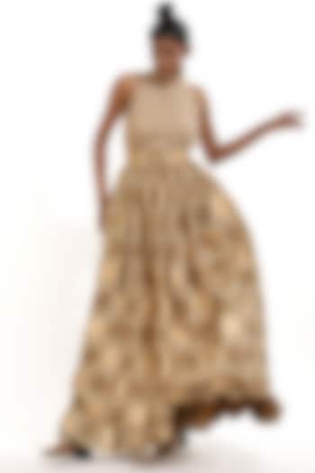 Beige Printed Skirt With Frills by Abraham & Thakore