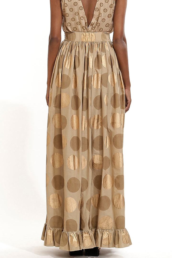 Beige Printed Skirt With Frills by Abraham & Thakore at Pernia's Pop Up Shop
