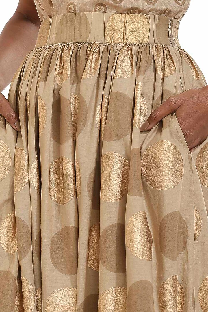 Beige Printed Skirt With Frills by Abraham & Thakore at Pernia's Pop Up Shop