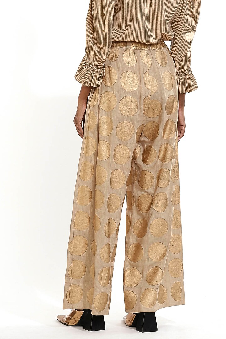 Beige Hand Block Printed Pants by Abraham & Thakore at Pernia's Pop Up Shop