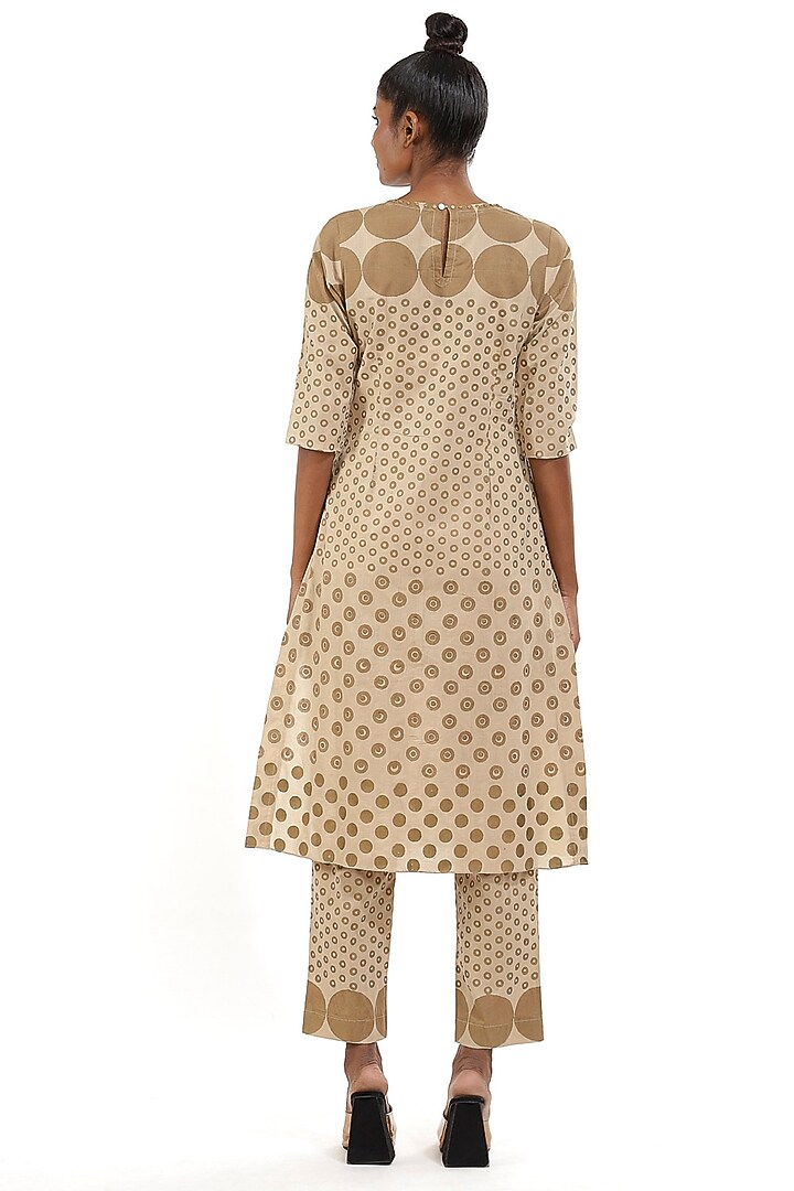 Beige Hand Block Printed Kurta by Abraham & Thakore at Pernia's Pop Up Shop